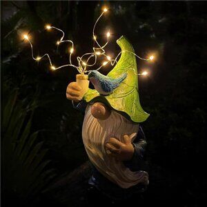 Garden Gnomes with Firework Solar Light Garden Decor for Outside Statues